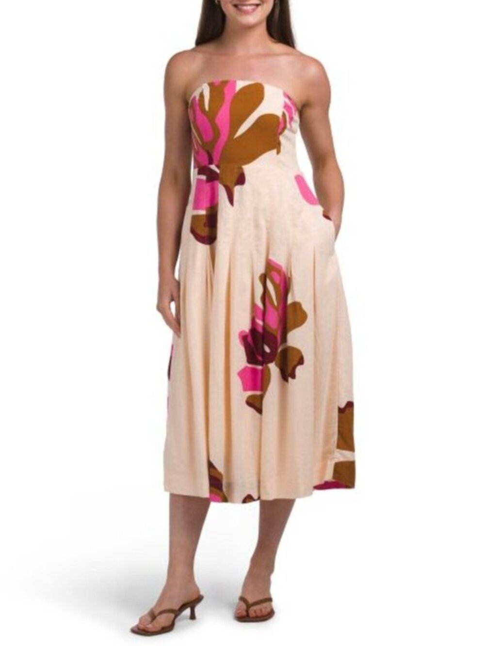 RACHEL ZOE Linen Blend Strapless Maxi Dress